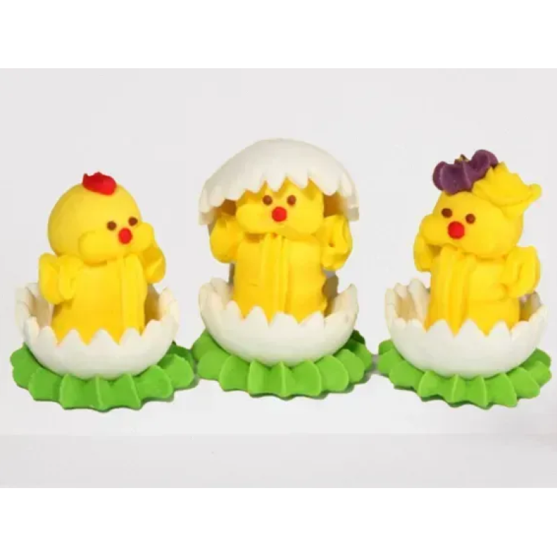 Цукрові фігурки «Курчата в шкарлупі» 3 шт прикраси на паску Цукрові фігурки «Курчата в шкарлупі» 3 шт прикраси на паску