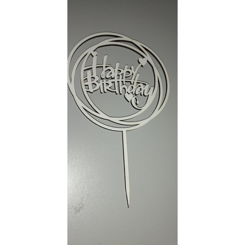 Топпер “Happy Birthday“ з білого ламінованого ДВП