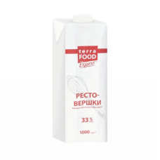Вершки тваринні ультрапастеризовані Ресто-вершки 33% TM Terra Food 1 литр
