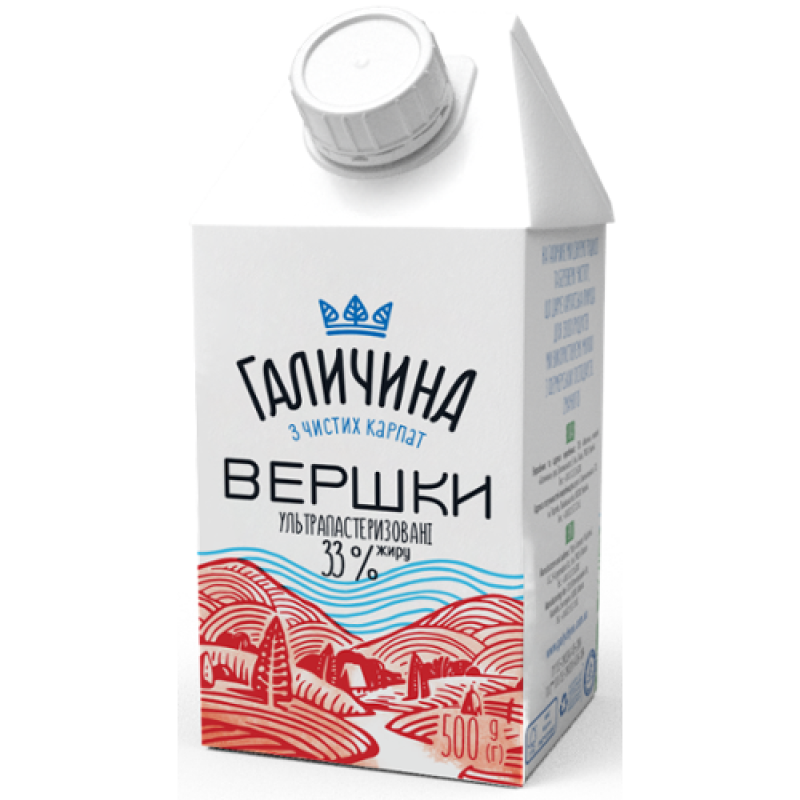 Вершки ТМ Галичина ультрапастеризовані 33% 500 г
