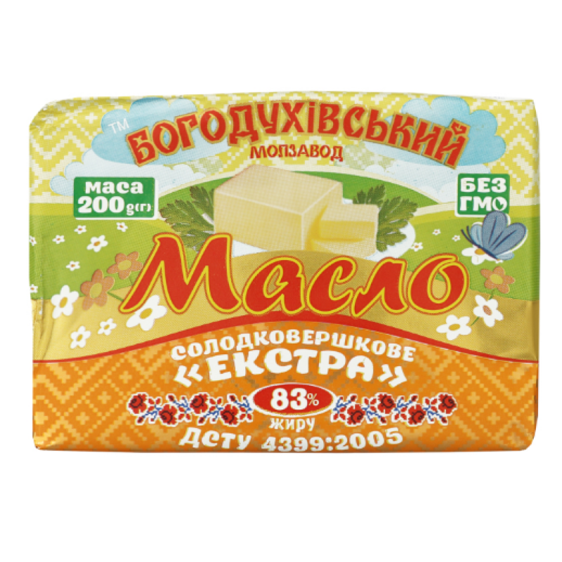 МАСЛО 83% СОЛОДКОВЕРШКОВЕ ЕКСТРА БОГОДУХІВСЬКИЙ МОЛЗАВОД 200Г