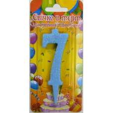 Свічка в торт цифра блакитна 7